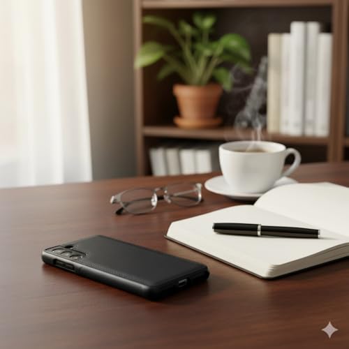 Image of Leather Case for Samsung Galaxy S21FE Premium Protective Stylish Slim Cover with Shockproof Raised Edges Black