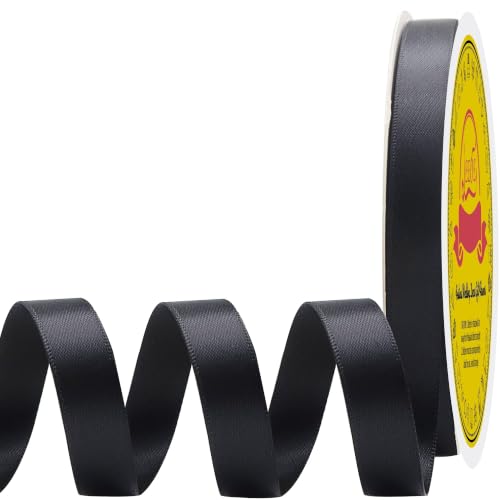 Image of Double Face Black Satin Ribbon 1 /2 inch X 50 Yards Polyester Black Ribbon for Gift Wrapping Very Suitable for Weddings Party Invitation Decorations and More