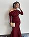 YMDUCH Women's Sexy Elegant Long Sleeve Off Shoulder Bodycon Long Evening Formal Dress WineRed