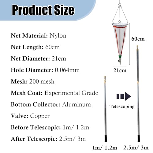 Rete in Nylon for plancton | Palo 125/200 Mesh 21 cm 4,0 m for laghetto, bacino idrico, fiume: campionamento del plancton(2.5m,125 mesh)