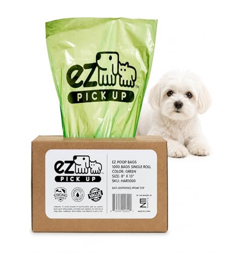 Image of EZ Pick Up 1000 Count Dog Waste Poop Bags, Unscented Single Roll, Heavy Duty, Improved Thickness (Green - 1000ct)