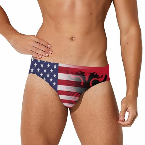 U.S.A. Albania Flag Mens Swim Briefs Bikini Sexy Low Rise Trunks Swimsuit Bathing Suit Beach