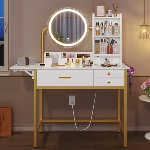 Vanity Desk with Mirror & Lights for Women and Girls