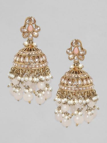 Image of Rubans Jhumka Earrings Kundan and Pearl Traditional Festive Jewellery Gift for Women & Girls