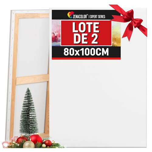 Zenacolor Lienzo 80x100 - Set de 2 Lienzo Grande para Pintar 80x100 sin Ácido - Apto para Todo Tipo de Pintura sobre Lienzos
