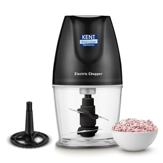 KENT Electric Chopper-B for Kitchen 250 Watt | Chop, Mince, Puree, Whisk, 400 ml Capacity | Stainless Steel Double Chopping Blades | Transparent Chopping Bowl | Anti-Skid | One Touch Operation | Black