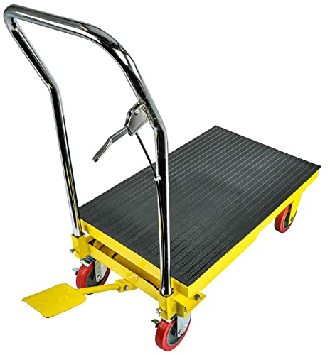 JEGS Hydraulic Lift Cart 1100 LBS Capacity - Adjustable Hydraulic Scissor Lift Table 10.5” to 31” in Height - Foot-Operated Hydraulic Lift Table with Locking Wheels - Steel Hydraulic Table Cart