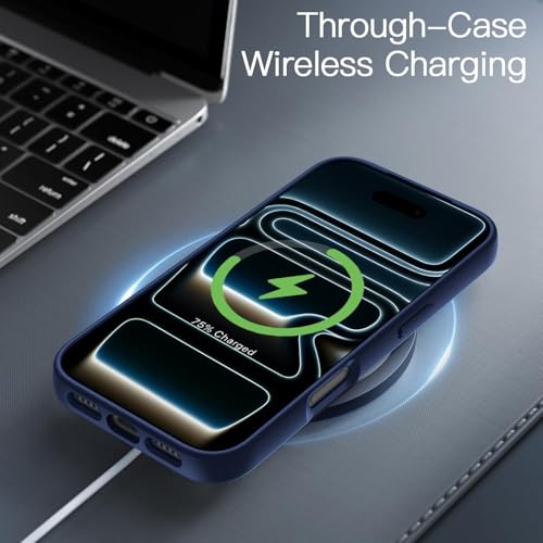 Image of VONZEE Back Cover Case Compatible with iPhone 17 Pro Max, Luxury Retro Flowers Floral Clear for Magnetic Wireless Charging Case Shockproof PC+TPU Cute Glossy Shiny Cover for Girls|6.9''|Navy Blue