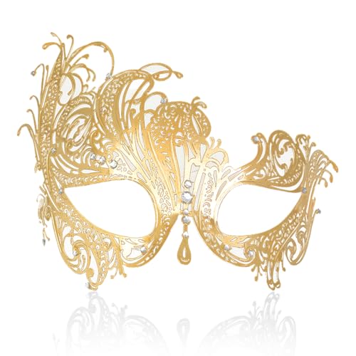 FaceWood Masquerade Mask For Women Shiny Rhinestone Metal Masks for Halloween Venetian Party Evening Prom Ball Costume (25)