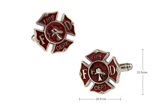 MRCUFF Fire Department Emblem Shield Cross FD Fireman Pair Cufflinks w/Presentation Gift Box Polishing Cloth2