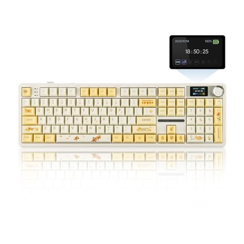 Image of EPOMAKER X Aula F108 PRO Wireless Gaming Keyboard with Screen, 8000mAh Battery, 104 Hot-Swappable and Programmable Keys and Knob, RGB Backlight, for Mac /PC /Android (Grey&Yellow)