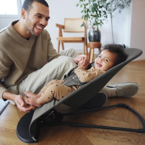 Image of BabyBjorn Bouncer Balance Soft, Dark Gray, Woven /Jersey, Tri-Fabric | 2-in-1 Adjustable Baby Bouncer Seat and Toddler Chair, Newborn to Toddler (8-29 lbs), 4 Positions, Lightweight & Portable