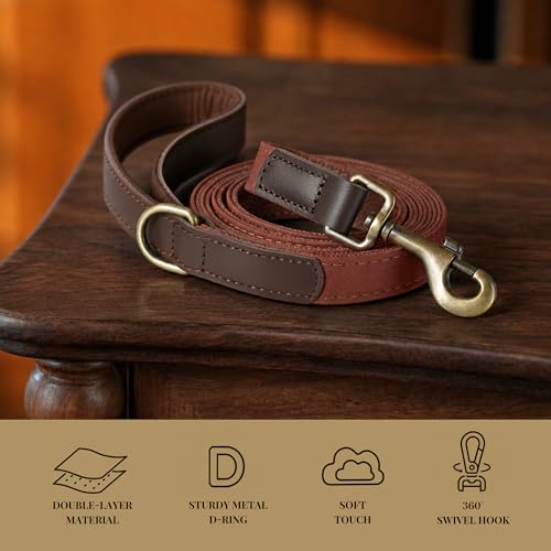 Image of Didog PU Leather Dog Collar Leash Set with Poop Bag Holder for Medium Dogs