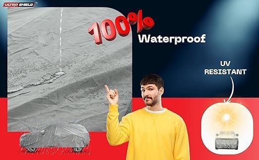 Image of ULTRA SHIELD Mist Grey Series 100% Waterproof Car Body Cover for Maruti Suzuki Baleno with Mirror Pockets | Triple Stitched, Elastic, Custom Fit, Heat Resistant, Anti-Dust, All-Weather Cover