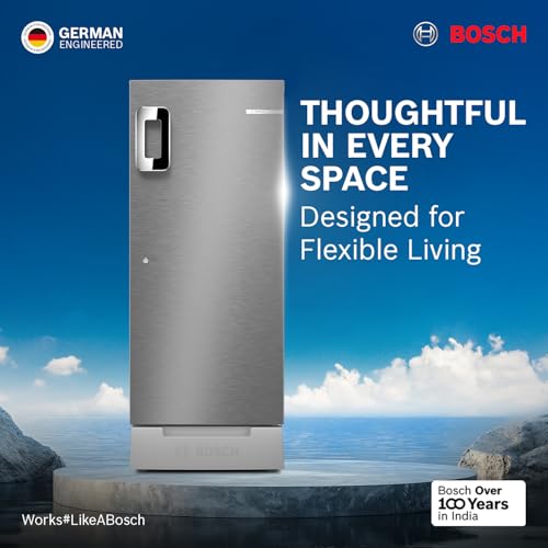 Image of Bosch 207 L, 3 star, Direct-Cool Single Door Refrigerator | 18 Hrs Cooling Retention | 2.5X Faster Cooling | Spacious Multi Box | XL Dry Storage | SuperFreeze (2026 model, CST20S23VI, Fine Steel)