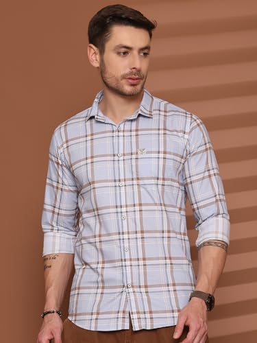 Image of Majestic Man Comfort Slim Fit Pure Cotton Checked Casual Shirt