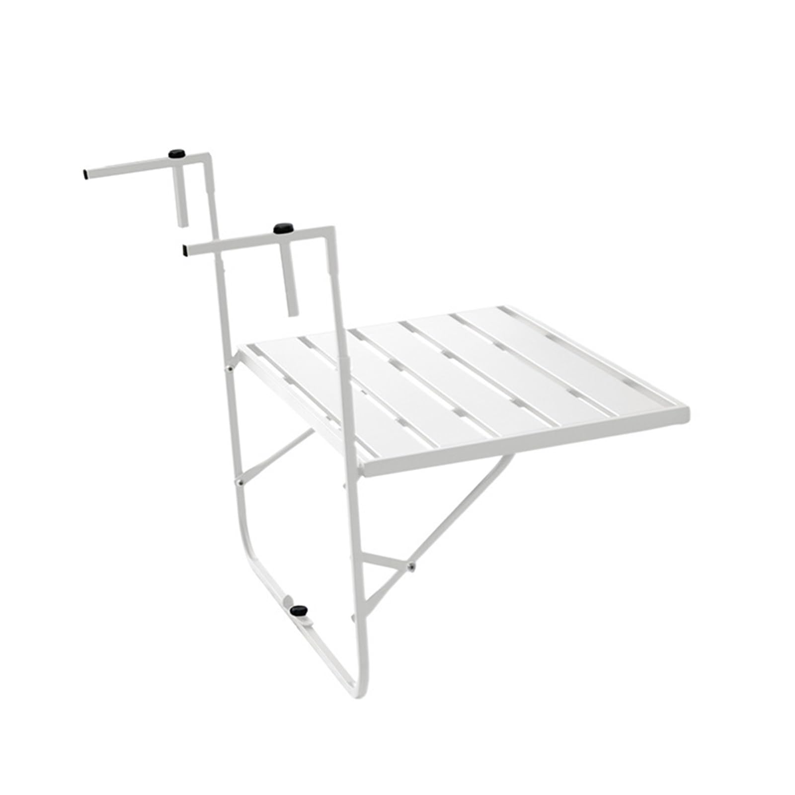 Mesa de balcón colgante de metal blanco para barandilla, plegable y resistente a la intemperie, ideal para jardín, porche y patio
