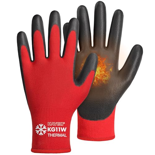 Image of KAYGO Winter Work Gloves Thermal Insulated, PU Coated,12 Pairs, KG11W | Excellent Grip, Breathable & Lightweight, 13-Gauge Seamless Knit, For Freezer Work, Cold Storage, Winter Outdoor Jobs