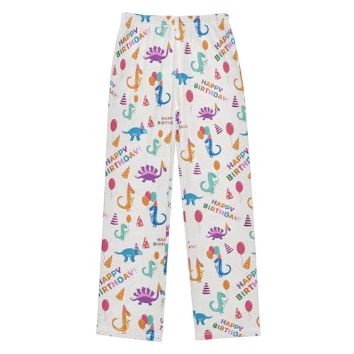 ZZXXB Happy Birthday Dino Boys Long Pants Soft Trousers Elastic Waist Kids Lounge Bottoms with Pockets S-XL