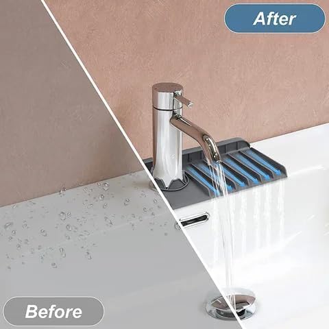 NILKANTH Silicone Kitchen Sink Splash Guard – 90° Foldable Faucet Mat, Anti-Splash Draining Pad, Quick-Dry Sink Protector for Countertop (Grey) 1