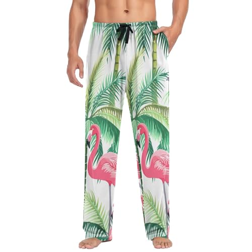 Men's Pajama Pants Flamingos Palm Trees Sleep Pajama Lounge Pant with Pockets, Elastic Waistband3