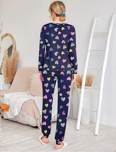 Image of Ekouaer 2 Pack Pajama Sets for Women,Long Sleeve Top With Jogger Pants Lounge Set Sleepwear with Pockets