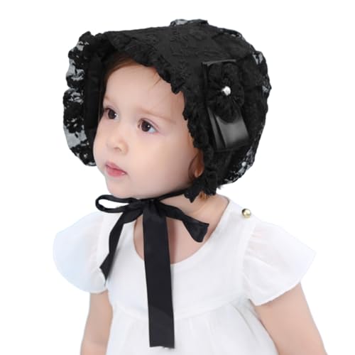 Baby Lace Bonnet Hat Floral Cotton Sun Hat Princess Eyelet Christening Bonnet for Toddler 0-24Months2