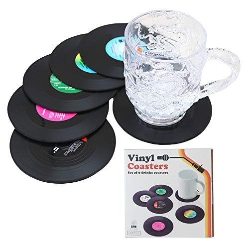 6X Retro CD Record Vinyl Coffee Drink Coaster Coaster Chic Silicone Tableware