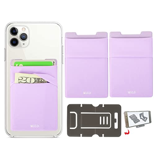Image of RFID Blocking Phone Card Wallet - Double Secure Pocket - Ultra-Slim Self Adhesive Credit Card Holder Card Sleeves Phone Wallet Sticker All Smartphones (Light Purple)-2PC