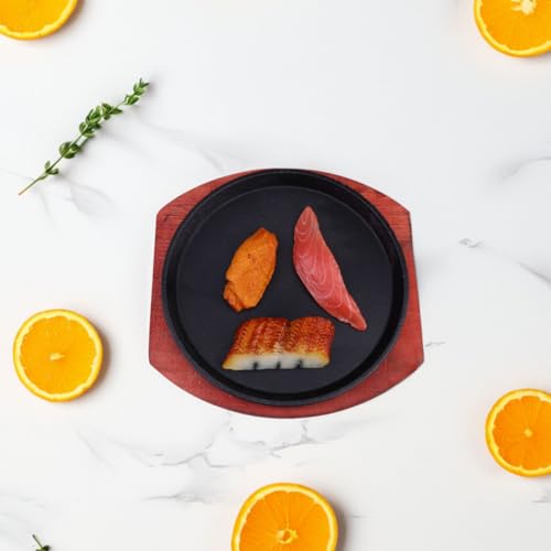 Ensemble cuisson fonte ronde poêle fajitas antiadhésive bois