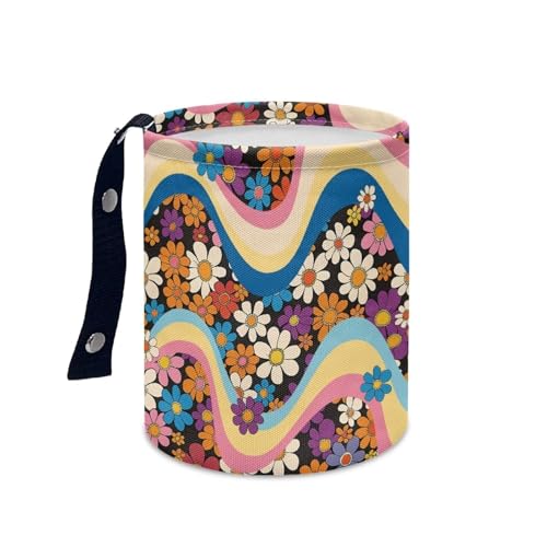 Image of Groovy Hippie Flower Print Car Trash Can Collapsible Portable Car Garbage Bin Multipurpose for Car Front Seat, Back Seat, Floor, Headrest Rubbish Bin Universal Fit for Car SUV Trucks