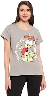 clovia Women's Cotton Printed Sleep Top- Grey - Grey-picture-22