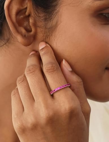 Full Eternity Band Rings for Women Sterling Silver/Yellow Gold Plated Wedding Bands Sapphire/Emerald/Ruby 2mm Thin Stacking Anniversary Ring Size 6-102