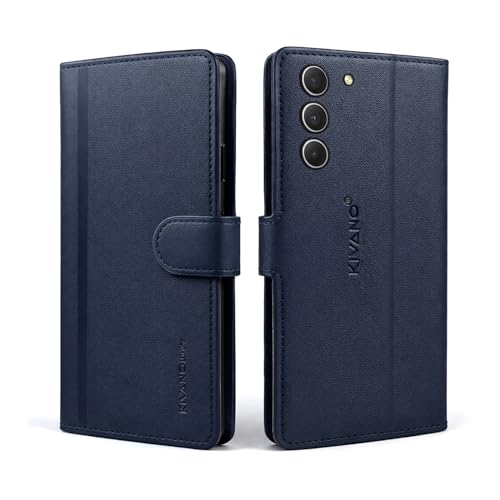 Image of KIVANO LUXE Compatible for Samsung Galaxy S21 FE 5G Luxury Handmade Leather Magnetic Flip Folio Case | Card Holder & Kickstand | Slim Protective Cover | Unisex - Blue