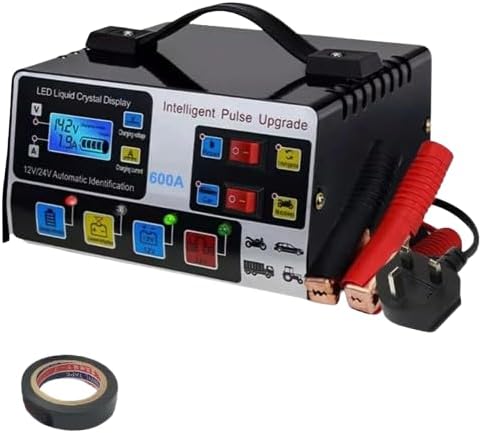 600A Heavy-Duty Car Battery Charger with LCD Display 12V/24V Smart Pulse Repair & Trickle Charge Universal Vehicle, Motorcycle & Lorry Battery Maintainer