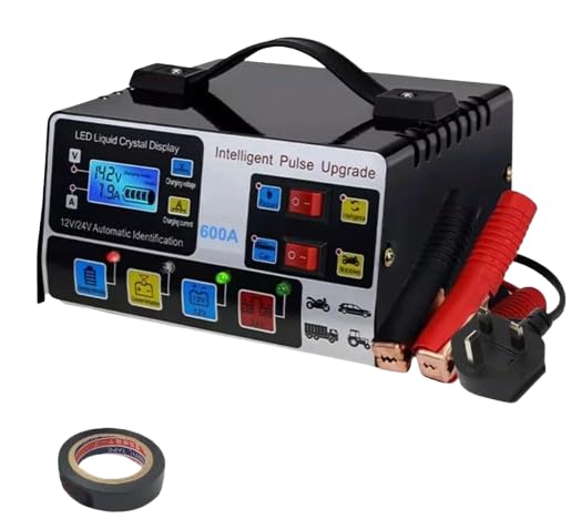 600A Heavy-Duty Car Battery Charger with LCD Display 12V/24V Smart Pulse Repair & Trickle Charge Universal Vehicle, Motorcycle & Lorry Battery Maintainer