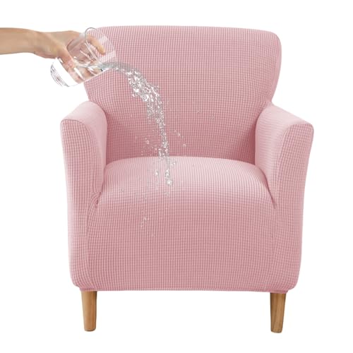 CRFATOP Stretch Mid Century Modern Armchair Slipcover 1-Piece Jacquard Accent Chair Covers with Arms Soft Waterproof Chair Slipcovers for Living Room Furniture Protector Office Reception Reading,Pink