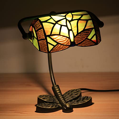 BOTOWI Luces de noche estilo Tiffany Lámpara de banquero con vitral de libélula Mini lámparas de mesa creativas Luces de escritorio para niños Para dormitorio, sala de estar, cafetería, bar,A