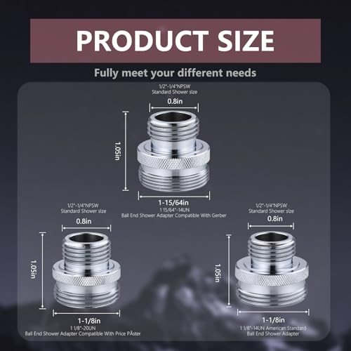 LUOFANT Ball End shower arm adapter converts old head to 1/2 inch standard shower head thread, 14UN 16UN for most older ball head shower arms (3 models) - Thumbnail 3