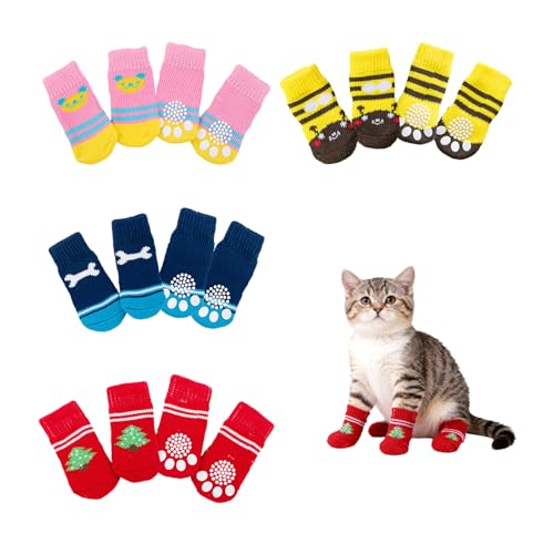 Fkereg 16 Pieces Dog Socks for Hardwood Floors Anti Slip, Dog Grip Socks to Prevent Licking Paws & Scratching, Puppy Booties, Paw Protection Traction for Tiny Small Medium Large Pet Doggie Cat, S