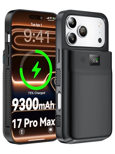 GagaKing Funda de Batería para iPhone 17 Pro MAX, 9300mAh Carcasa de Carga Protectora Portátil, Recargable Extendida para iPhone 17 Pro MAX (6.9 Pulgadas)   Negro