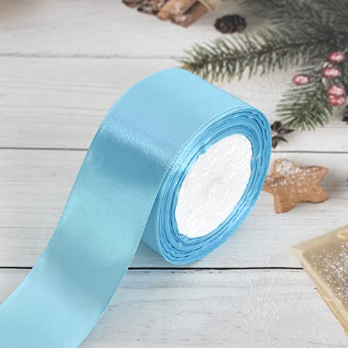 Toniful 2 In X 25 Yds Wide Light Baby Blue Satin Ribbon Solid Fabric Ribbons Roll For Crafts Chair Sash Valentine's Day Gift Wrapping Invitation Cards Floral Hair Bows Sewing Party Wedding Decoration #TOP4
