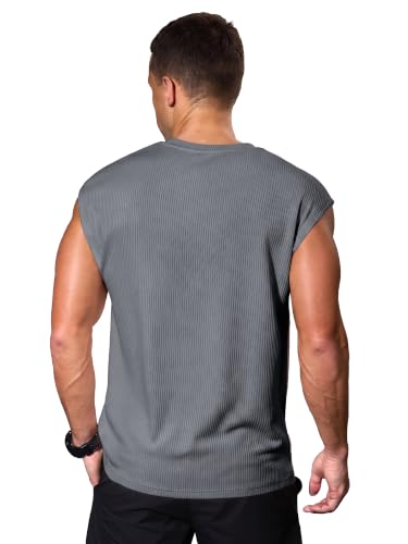 Comdecevis Men's Casual V-Neck Ribbed Knit Summer Beach Tank Tops M Gray — view 2