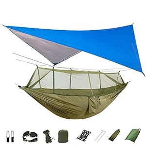 CGHETC Camping Hangmat Met, Voor Camping Hiking Achtertuin Reisnet Tent Tent Tarp & Tree Straps Draagbare Nylon Hangmat…