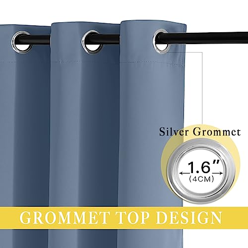 NICETOWN Stone Blue Blackout Sliding Door Curtains, Grommet Thermal Curtain Window Treatment Room Divider Drape Sound Reducing for Patio Door/Living Room, 1 Panel, W80 x L90