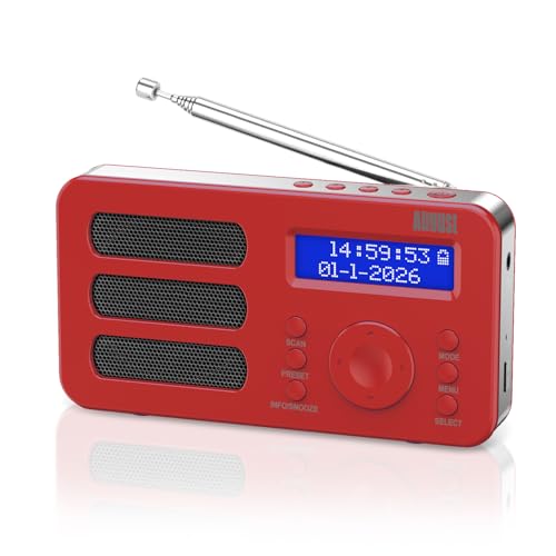 August MB225 - Radio Portable Rechargeable FM Dab RNT - Petite Radio Numérique Stéréo Portative Digitale avec Batterie Alarme Poste 40 Présélections et...