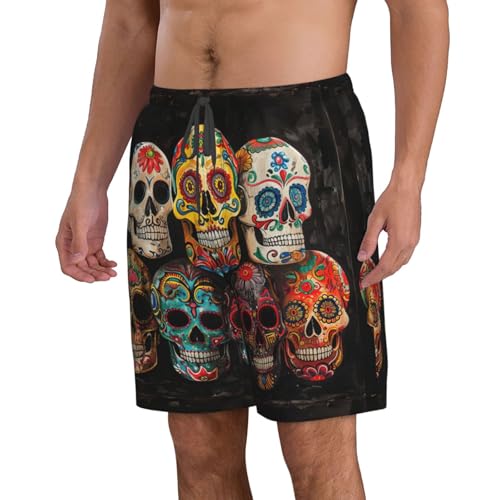 Sugar Skulls Print Stylish Beach Shorts Swim Trunks Lightweight Breathable Summer Outdoor Activities2