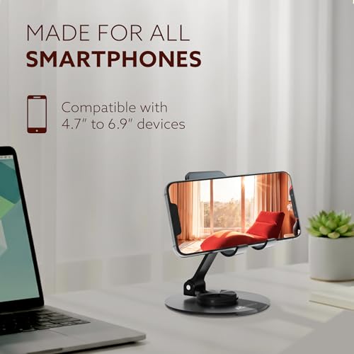 Image of AGARO Revolving Mobile Stand - 360 Rotating & Adjustable Phone Holder with Adjustable Height & Angle, Foldable, Sturdy Metal Body, Anti-Slip Base, Universal Stand for Smartphones & Tablets