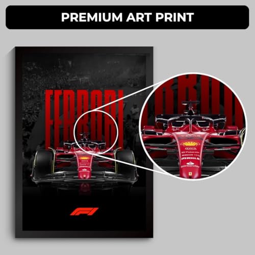 Image of Ferrari F1 Poster | Framed Ferrari F1 Car A4 Sized (31 x 23 cm) | Carlos Sainz, Charles Leclerc Poster, Lewis Hamilton Posters | Car Posters for Wall, Gift for Boys, Formula 1 Posters | Race Frames (F 003)