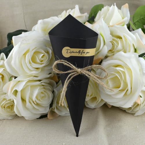 RUIYWEN 50 Conos de Papel Conos de Arroz para Bodas Cajas de Regalo Caramelos Dulces para Cumpleaños Fiesta Decoración (15x15cm, Negro)